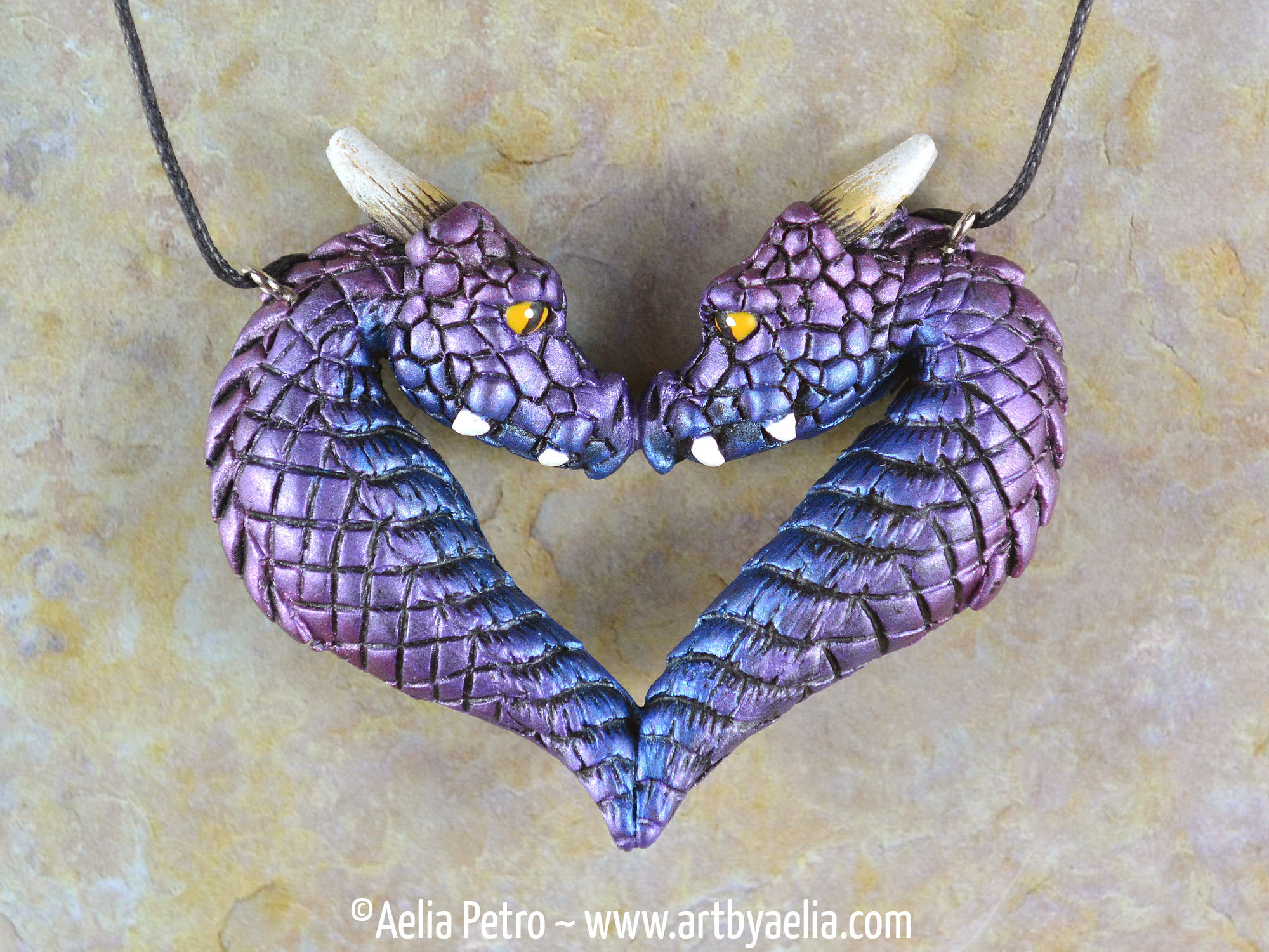 Dragon Portrait Heart Necklace - Purple Aurora Dragons - IN STOCK and Ready to