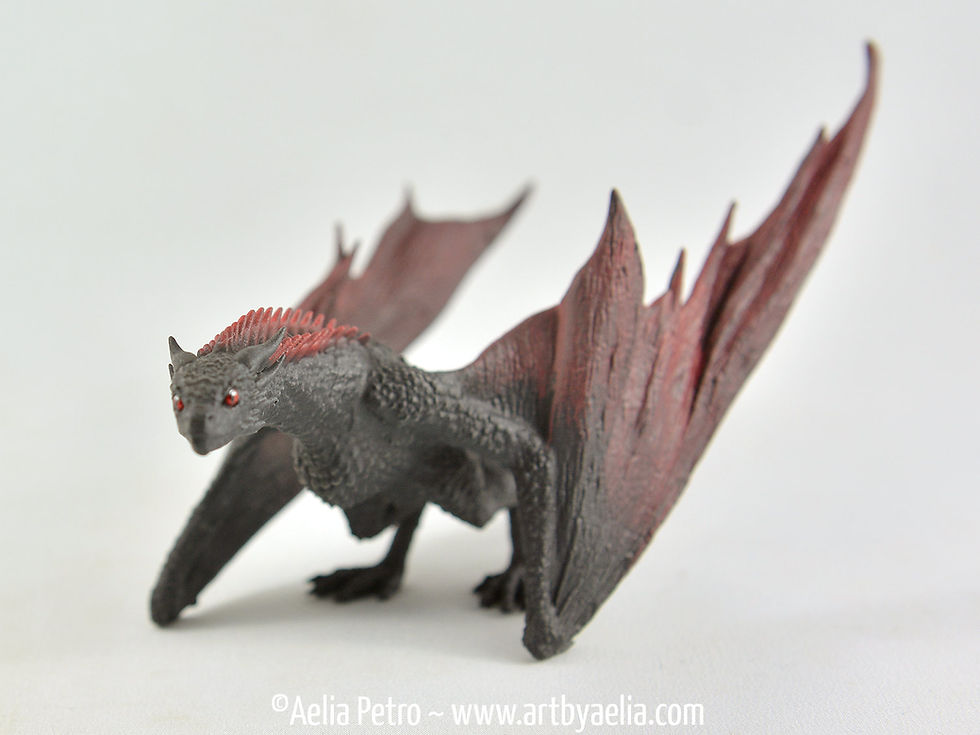 Thumbnail: Realistic Wyvern-Style Dragon - Black and Dark Red Dragon - Custom Made-to-Order