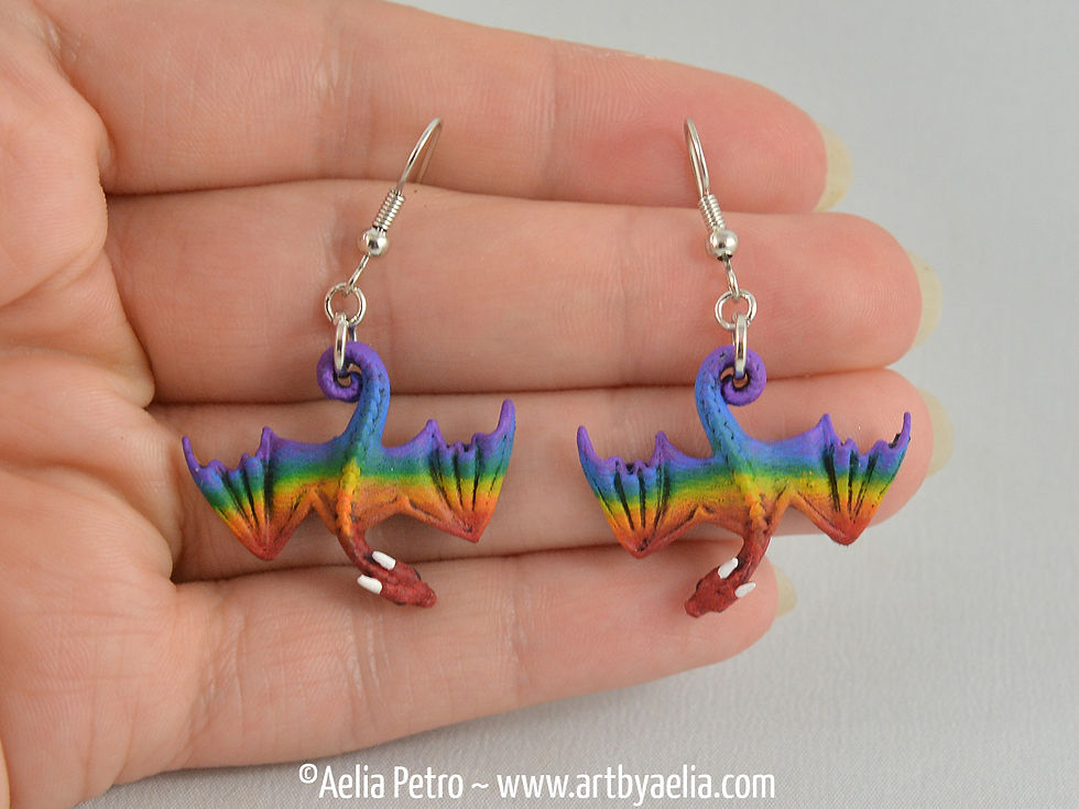 Thumbnail: Rainbow Hanging Dragon Earrings