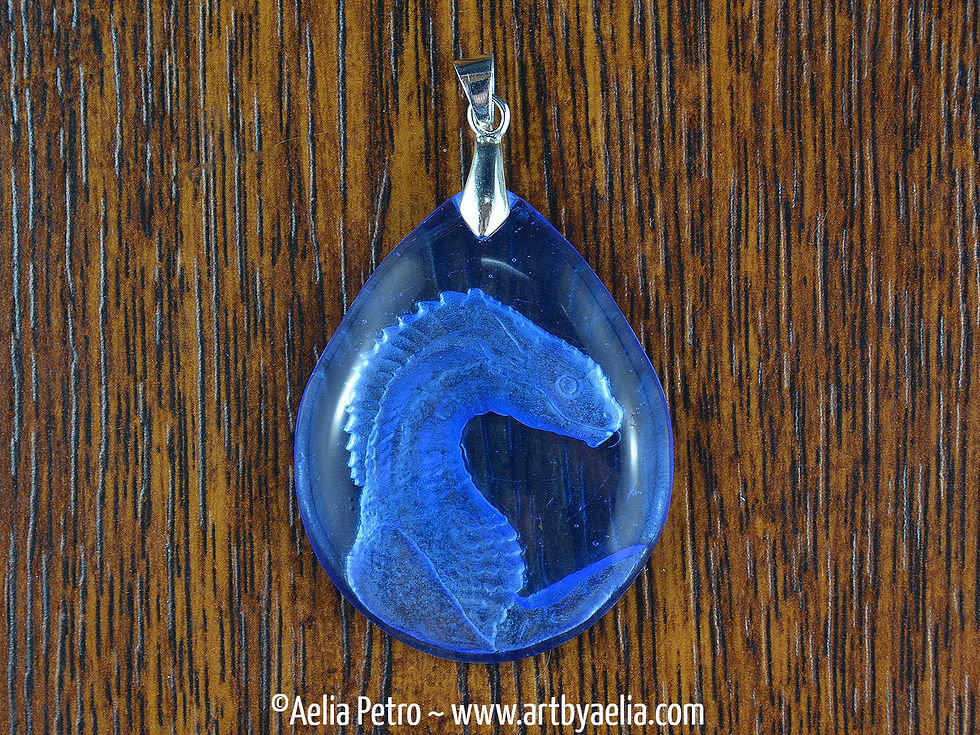 Thumbnail: Blue Dragon Glass Necklace - Wyvern Intaglio Pendant - In Stock and Ready to