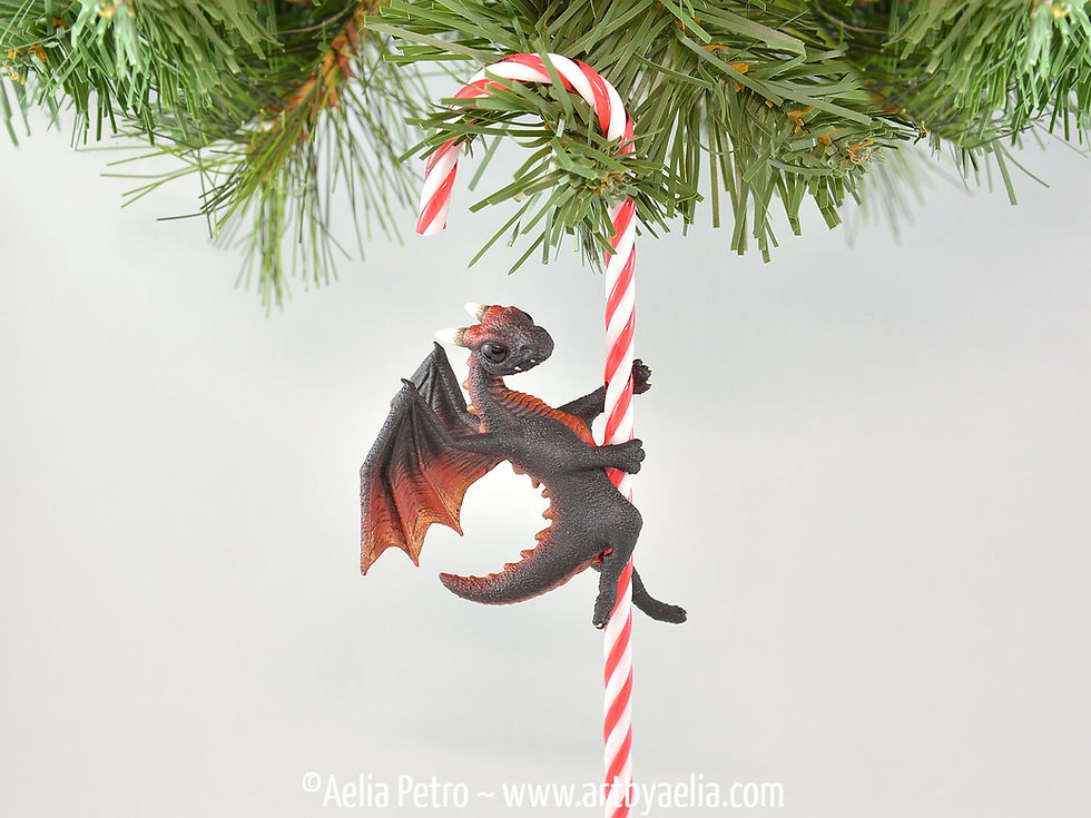 Candy Cane Dragon Ornament - Burning Ember Dragon - IN STOCK and Ready to Ship