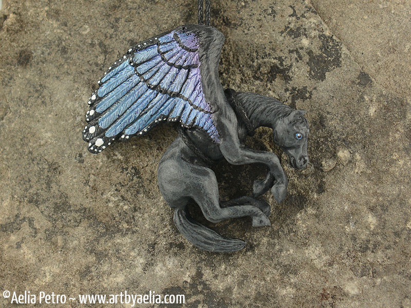Resin Blue Morpho Pegasus (Winged Horse) Necklace