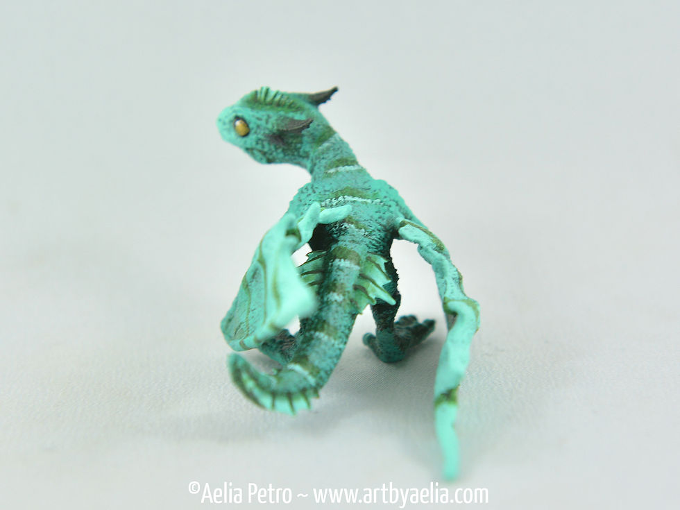 Thumbnail: Hatchling Baby Dragon - Striped Green and Teal Dragon