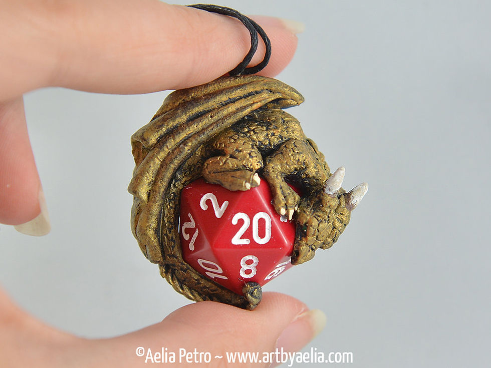 Thumbnail: D20 Dragon Necklace - Antique Gold - PRE-ORDER Shipping in 4-6 Weeks