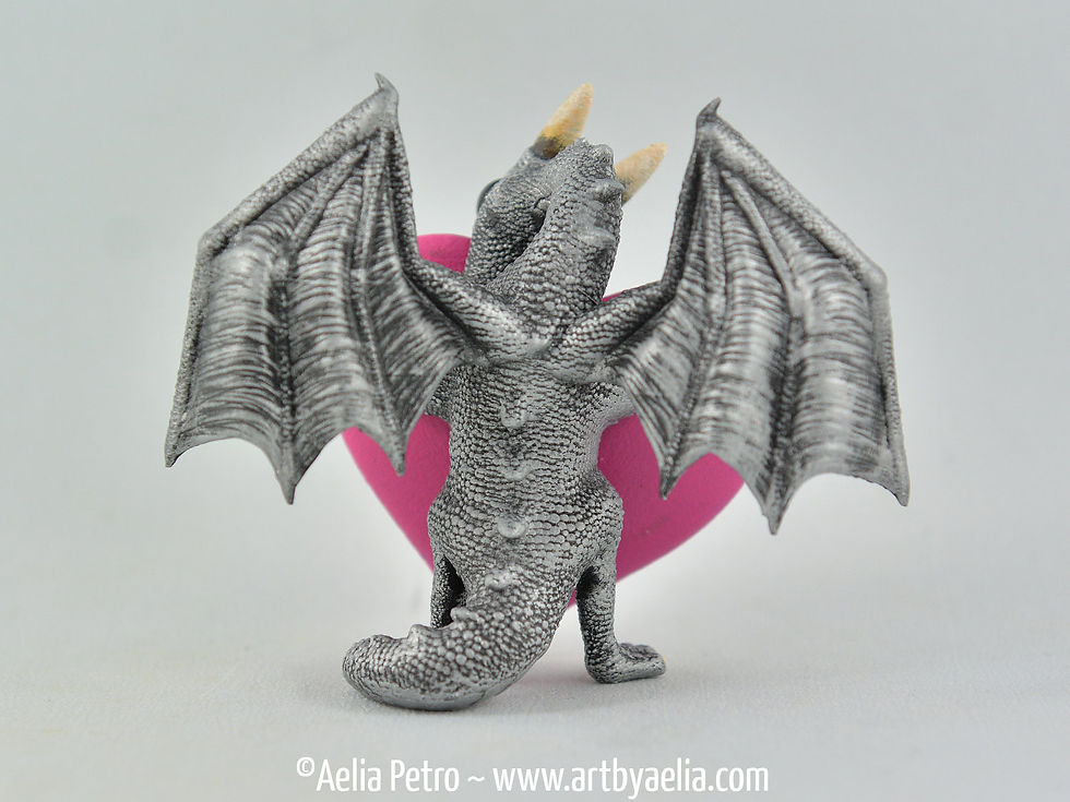 Thumbnail: Valentines Heart Snap Dragonet - Antique Silver Dragon - PRE ORDER