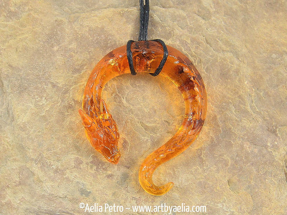 Faux Cognac Amber Wyrm Necklace - In Stock and Ready to Ship