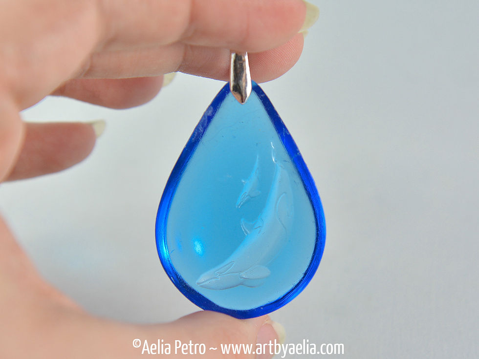 Thumbnail: Orca Intaglio Pendant - Light Blue Dragon Glass Necklace - In Stock and Ready to