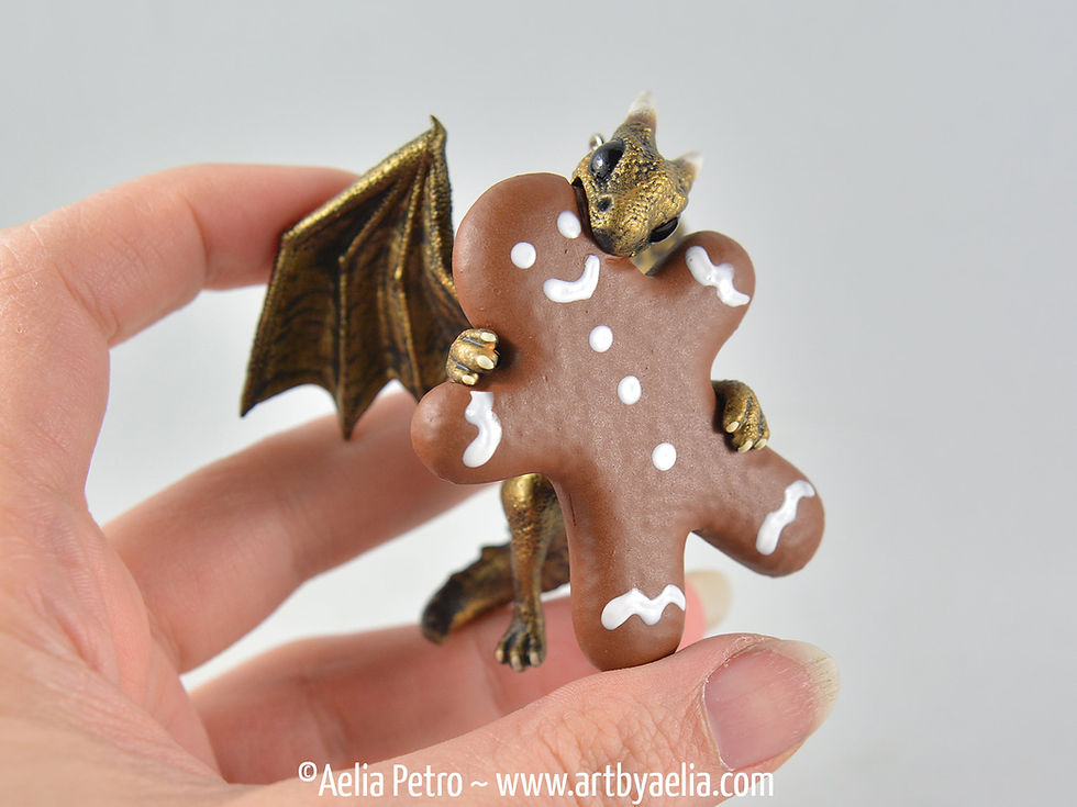 Thumbnail: Gingerbread Dragon Ornament - Antique Gold Dragon - PRE-ORDER - Shipping in 2-4