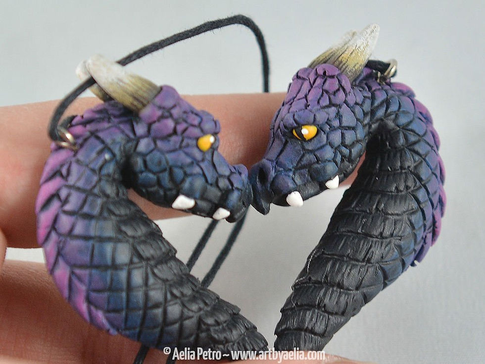 Thumbnail: Dragon Portrait Heart Necklace - Galaxy Dragons - IN STOCK and Ready to Ship