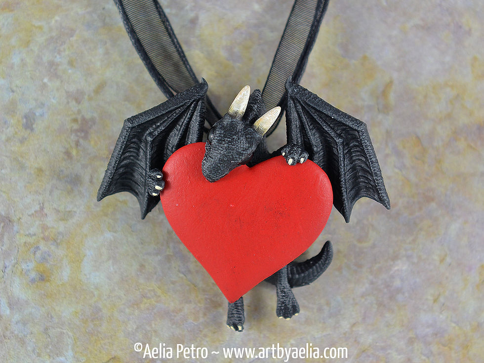 Valentines Heart Dragon Necklace - Black Dragon - PRE-ORDER Shipping in 2-4