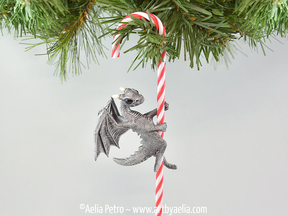 Candy Cane Dragon Ornament - Antique Silver Dragon - IN STOCK and Ready to Ship