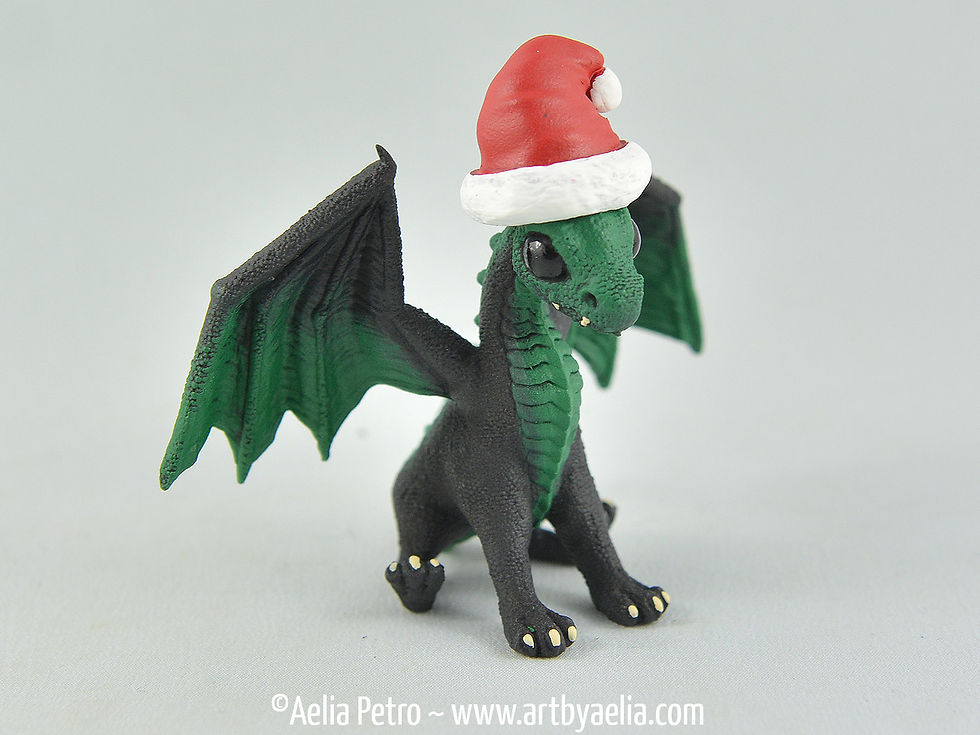 Thumbnail: Santa Hat Snap Dragonet - Green Dragon - In Stock and Ready to Ship