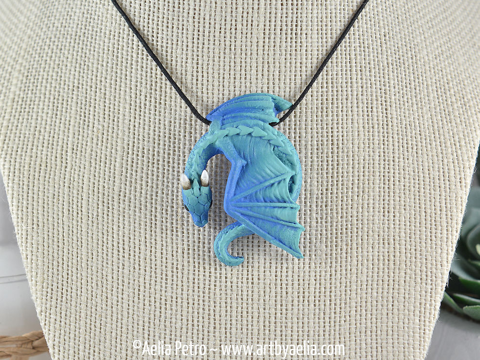 Thumbnail: Resting Dragon Necklace - Water Elemental Dragon