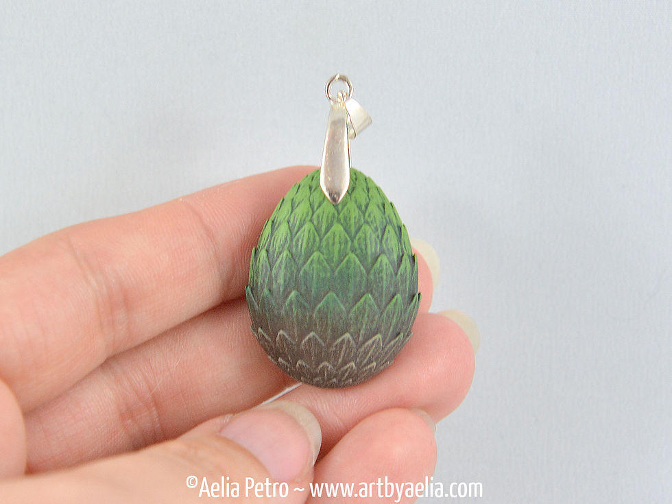 Thumbnail: Scaled Dragon Egg Necklace - Earthy Green Dragon Egg