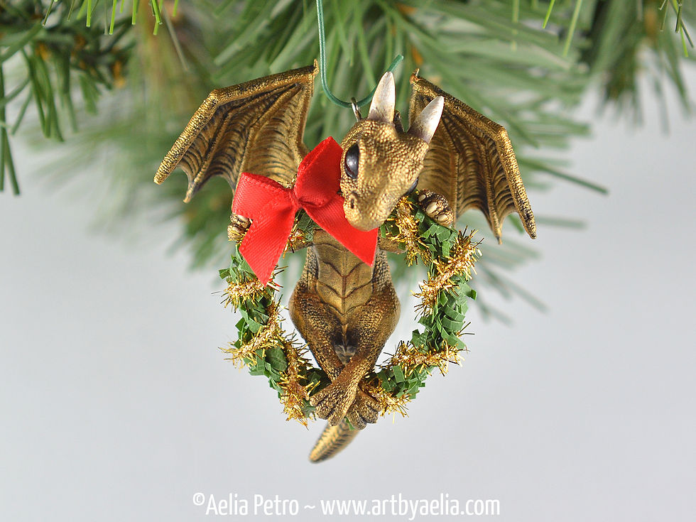 Wreath Dragon Ornament - Antique Gold Dragon