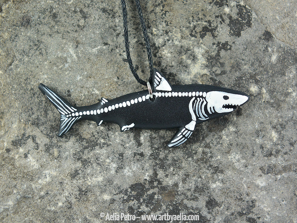Painted Resin Shark Skeleton Necklace