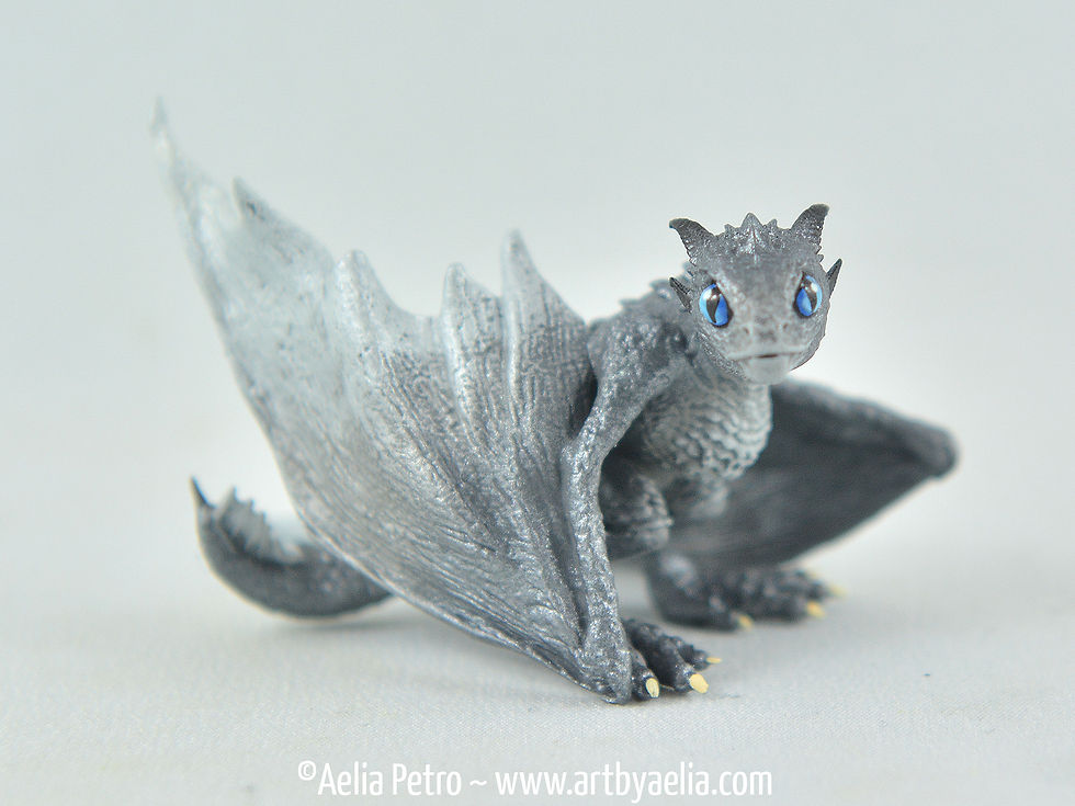 Thumbnail: Hatchling Baby Dragon - Silver and Grey Dragon