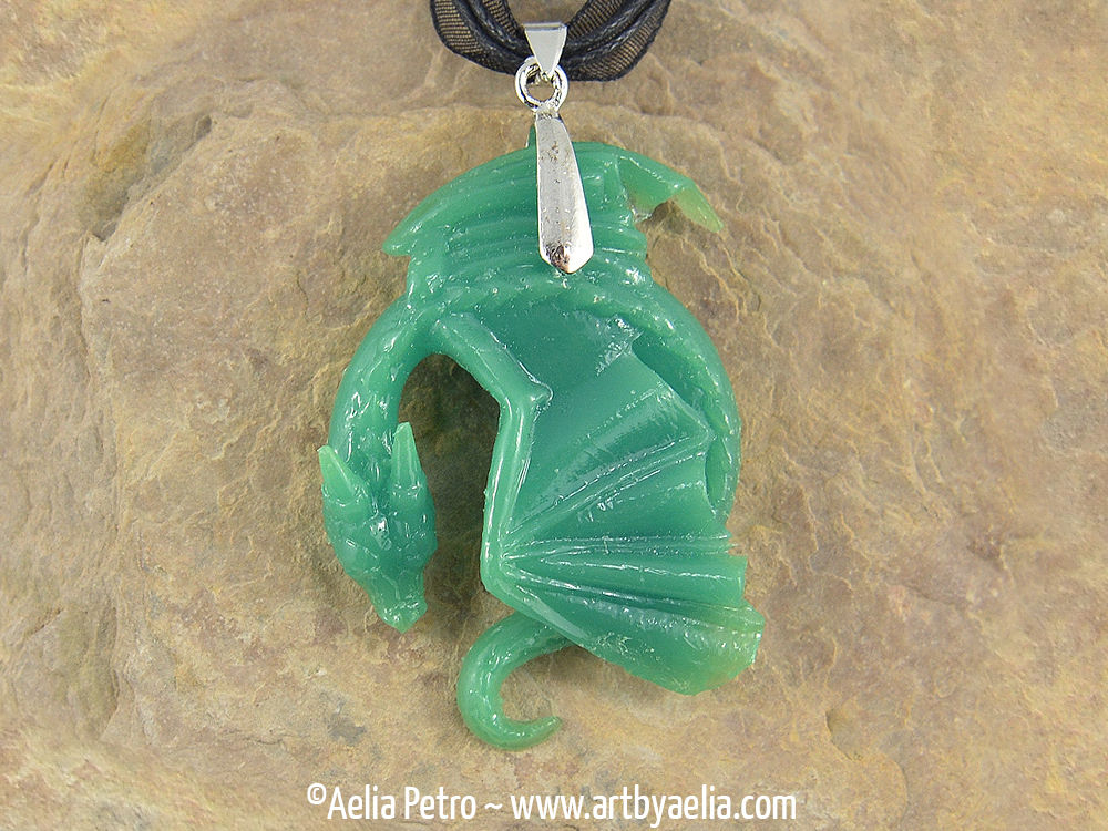 Faux Jade Resting Dragon Necklace - In Stock and Ready to Ship