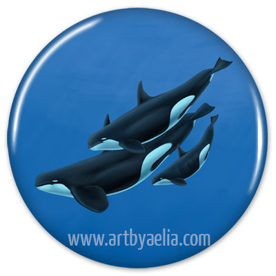 Type D Orcas Daily Doodle Button or Keychain