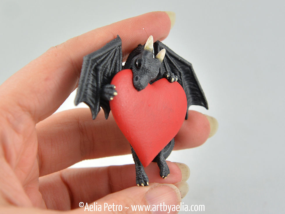 Thumbnail: Valentines Heart Dragon Necklace - Black Dragon - PRE-ORDER Shipping in 2-4