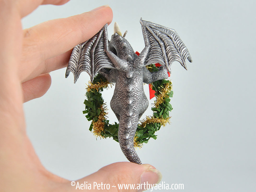 Thumbnail: Wreath Dragon Ornament - Antique Silver Dragon