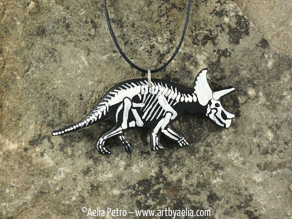 Painted Resin Triceratops Skeleton Necklace