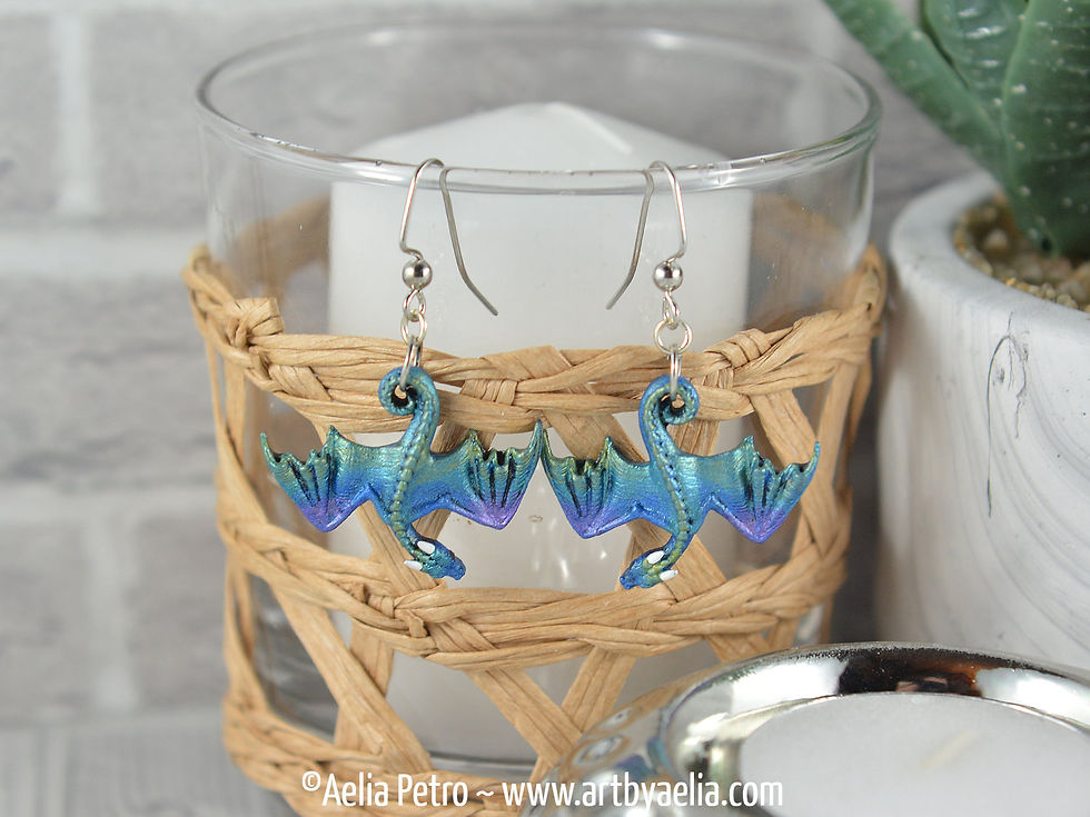 Thumbnail: Aurora Borealis Hanging Dragon Earrings - IN STOCK and Ready to Ship