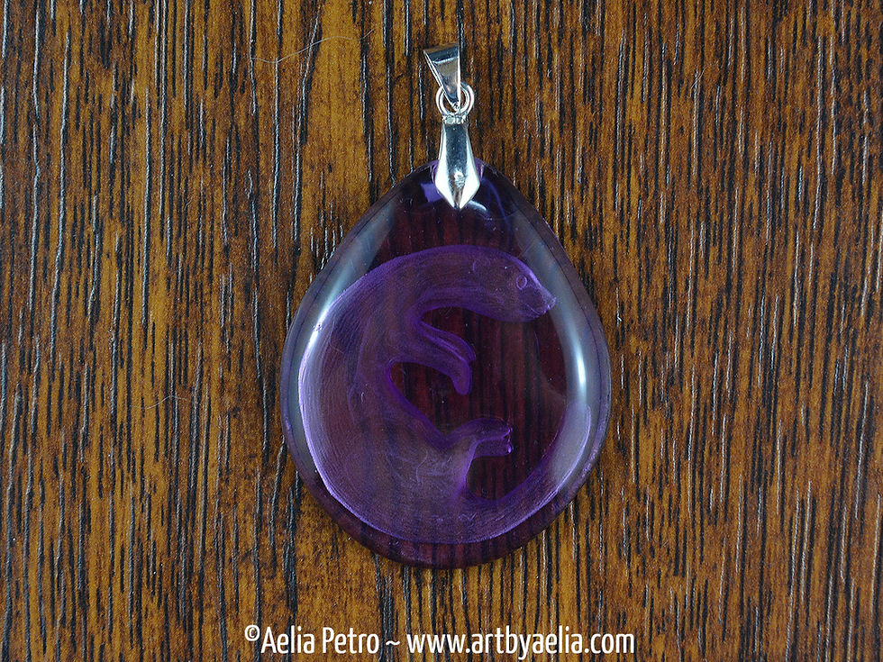 Thumbnail: Purple Dragon Glass Necklace - Ferret Intaglio Pendant - In Stock and Ready to