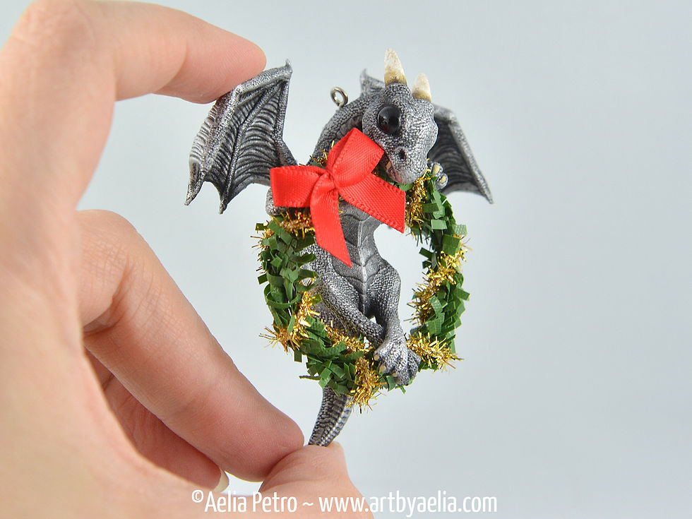 Thumbnail: Wreath Dragon Ornament - Antique Silver Dragon