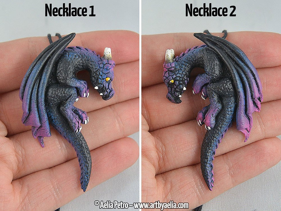 Thumbnail: Set of Dragon Heart Friendship Necklaces - 2 Galaxy Elemental Dragons - IN STOCK