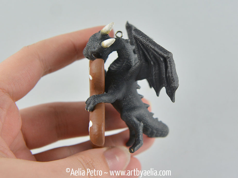 Thumbnail: Gingerbread Dragon Ornament - Black Dragon - IN STOCK and Ready to Ship