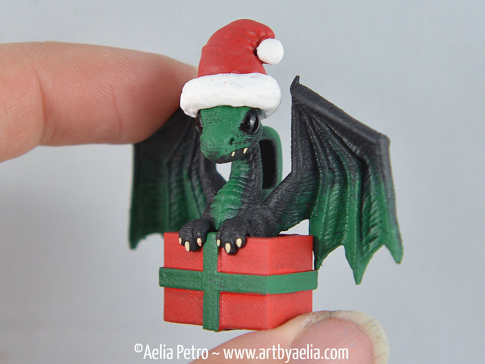 Thumbnail: Santa Hat Dragon Necklace - Green Dragon - IN STOCK and Ready to Ship