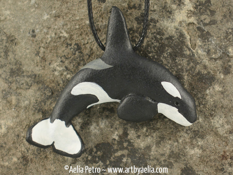 Painted Resin Wild Bull Orca Necklace