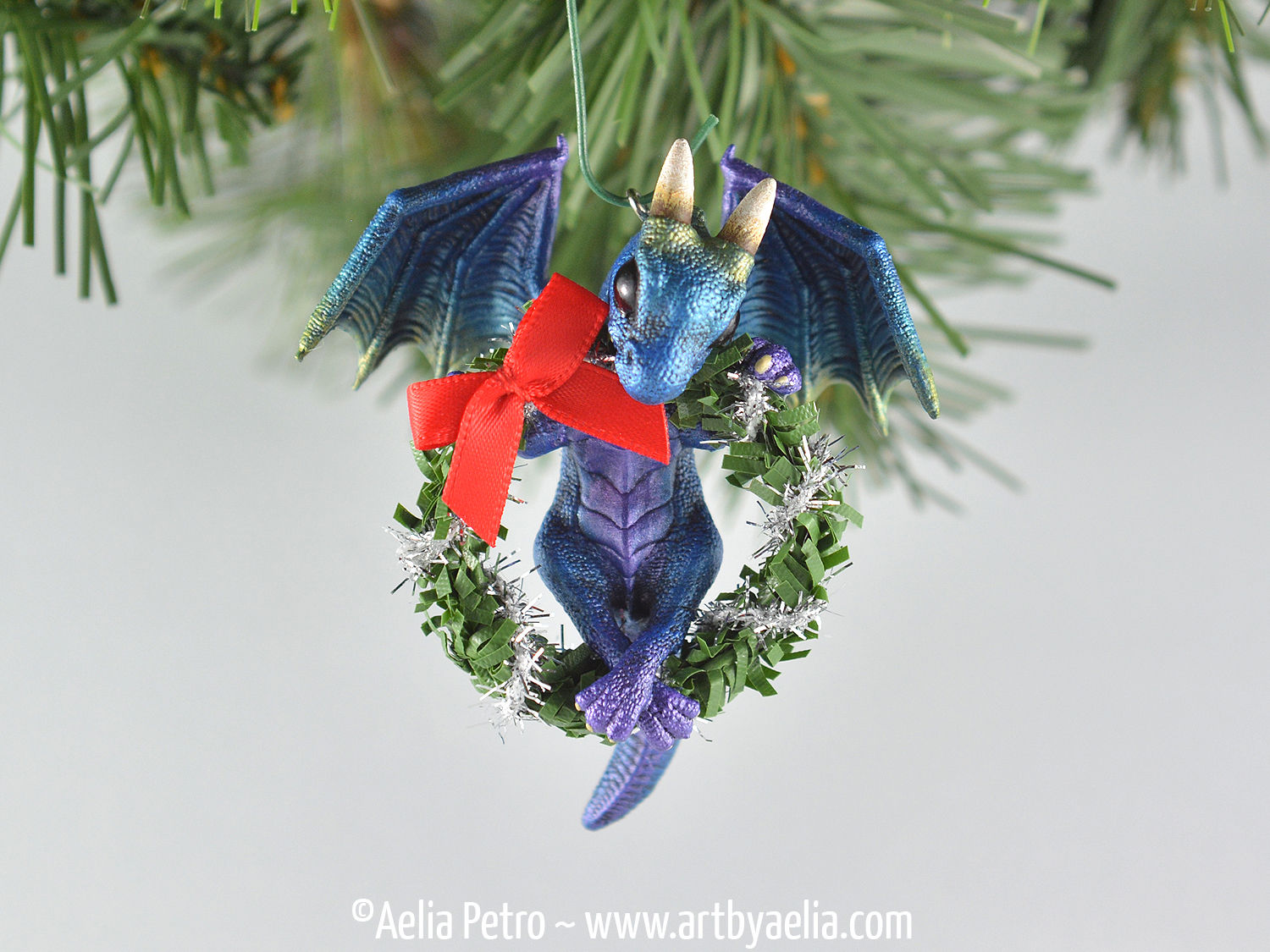 Wreath Dragon Ornament - Aurora Borealis Dragon