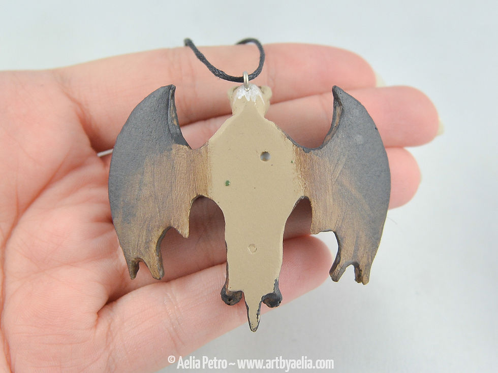 Thumbnail: Ferret Dragon Necklace - Black-Winged Ferret Dragon with Green Orb