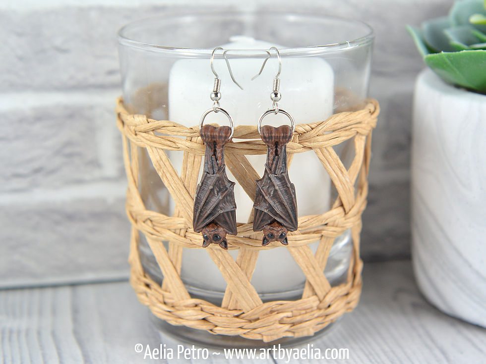 Thumbnail: Brown Bat Earrings Earrings - Hanging Bats - IN STOCK and Ready to Ship