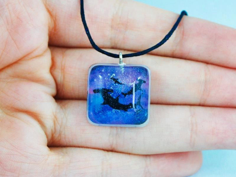 Hammerhead Shark Silhouette Nebula Necklace