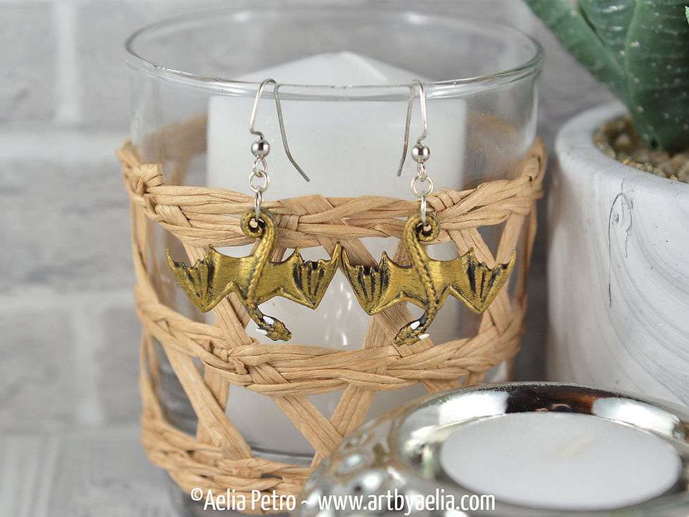 Thumbnail: Antique Gold Hanging Dragon Earrings - IN STOCK and Ready to Ship