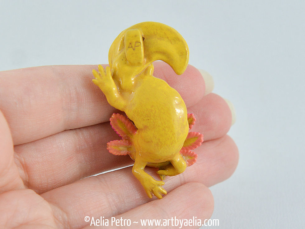 Thumbnail: Golden Axolotl Necklace - Yellow and Pink Axolotl - IN STOCK and Ready to Ship