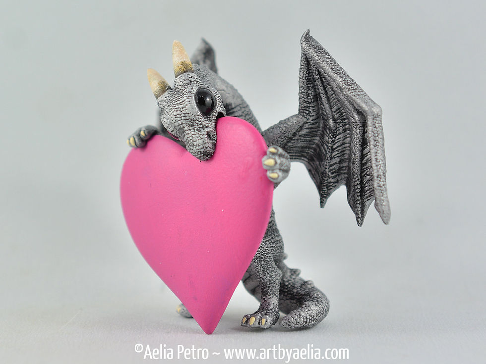 Thumbnail: Valentines Heart Snap Dragonet - Antique Silver Dragon - PRE ORDER