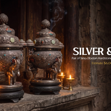Pair of Sino-Tibetan Hardstone-Mounted Silvered Censers