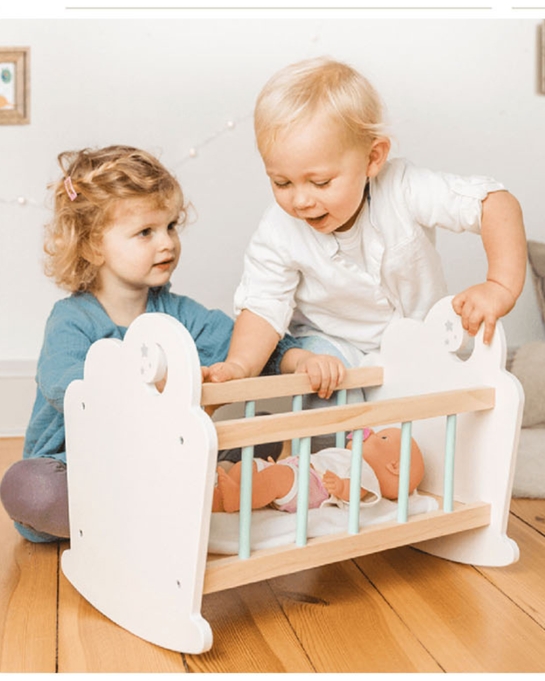 Wooden doll crib