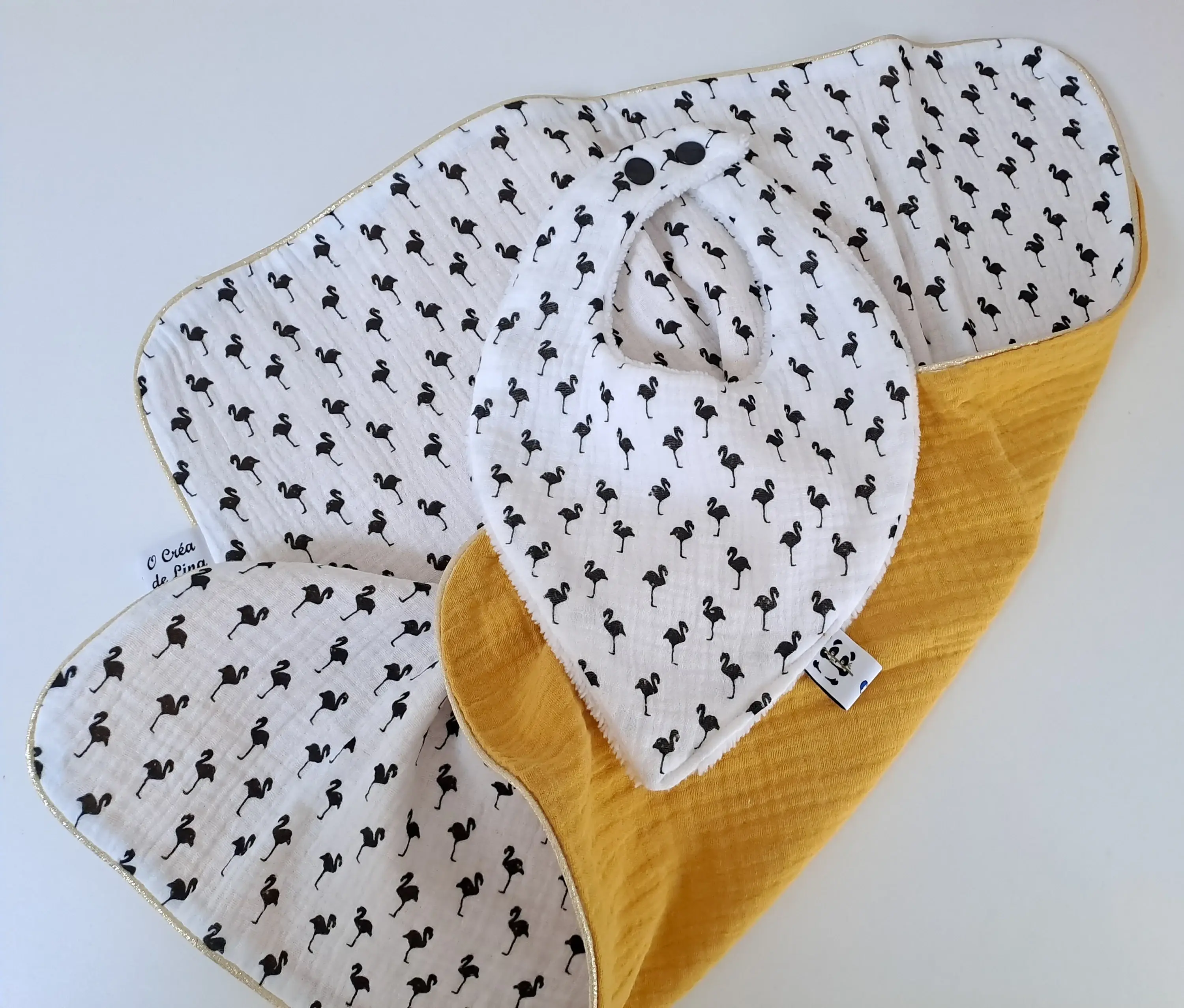 Lange et bavoir bandana "Flamants rose"