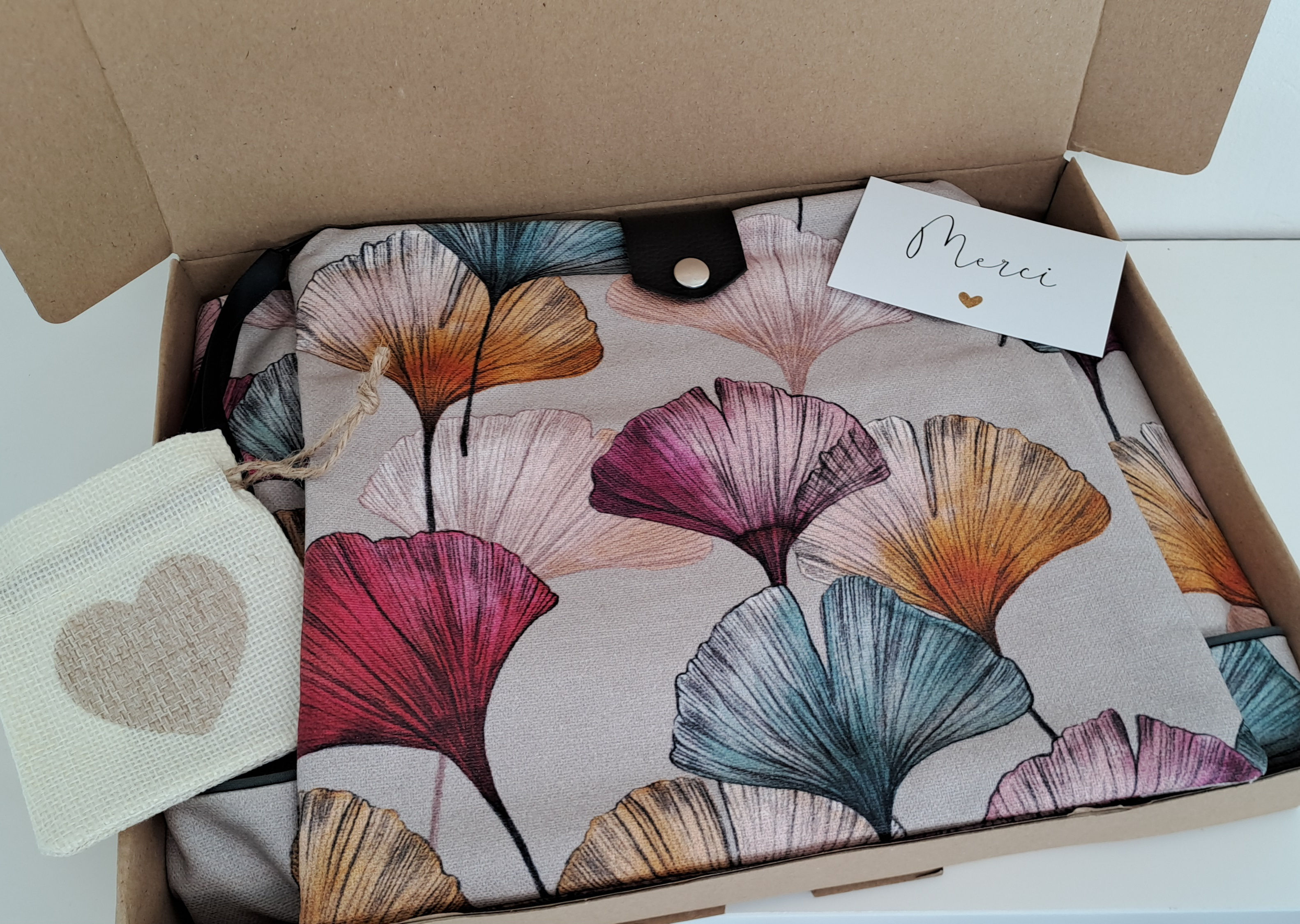 Coffret cadeau femme tote bag et pochette Gingko