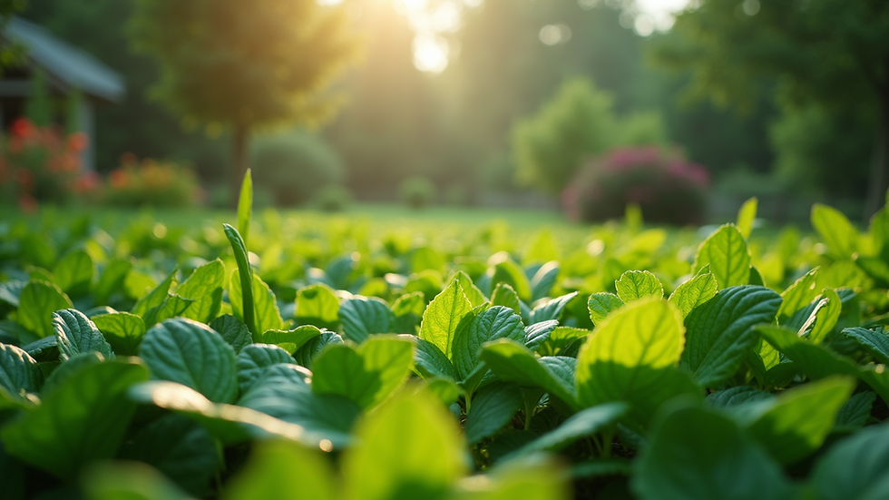 Eye-level view of a lush green garden with a variety of plants