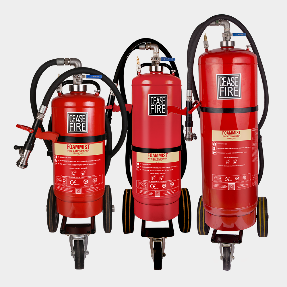 EN APPROVED WATERMIST, FOAMMIST & GREENFOAMMIST WHEELED EXTINGUISHERS