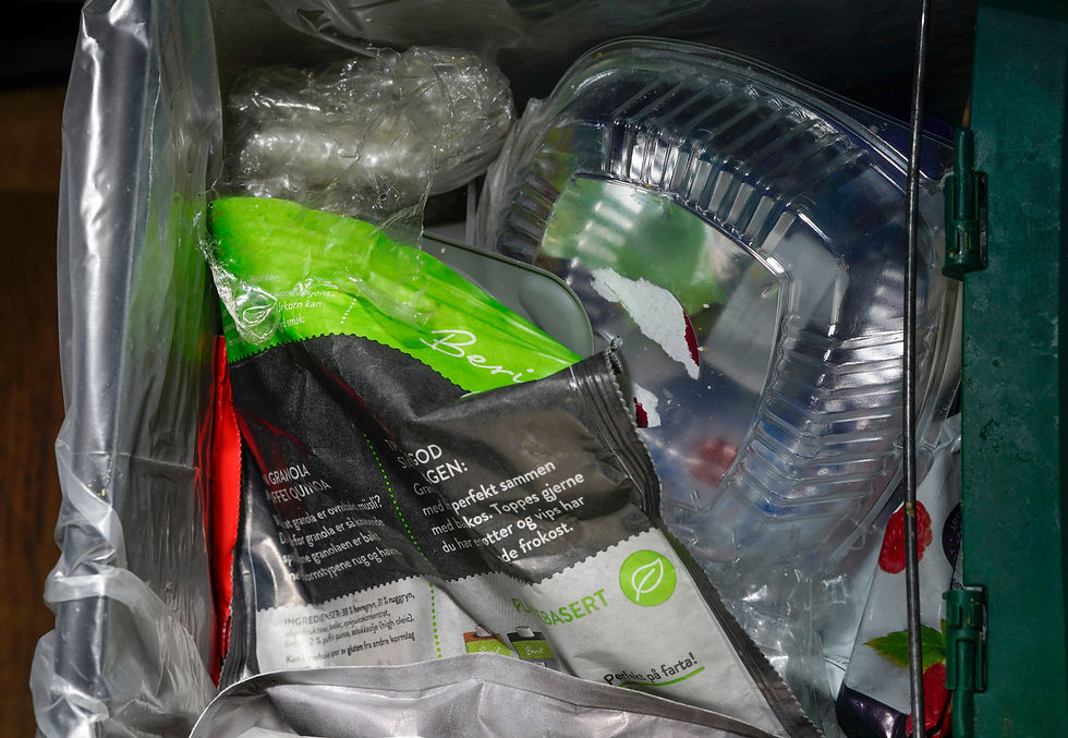 Vestfossen 20220111. Plastemballasje fra private husholdninger, blir det samlet inn og benyttet til resirkulering av plast Foto: Terje Bendiksby / NTB