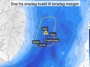 Opp mot 25 centimeter snø på Østlandet natt til torsdag