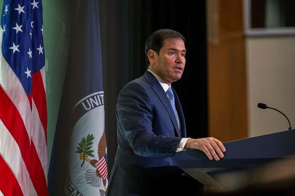 USAs utenriksminister Marco Rubio taler på en pressekonferanse under møtet «Critical Minerals Ministerial» i Utenriksdepartementet i Washington, onsdag 4. februar 2026. (AP Photo/Kevin Wolf)