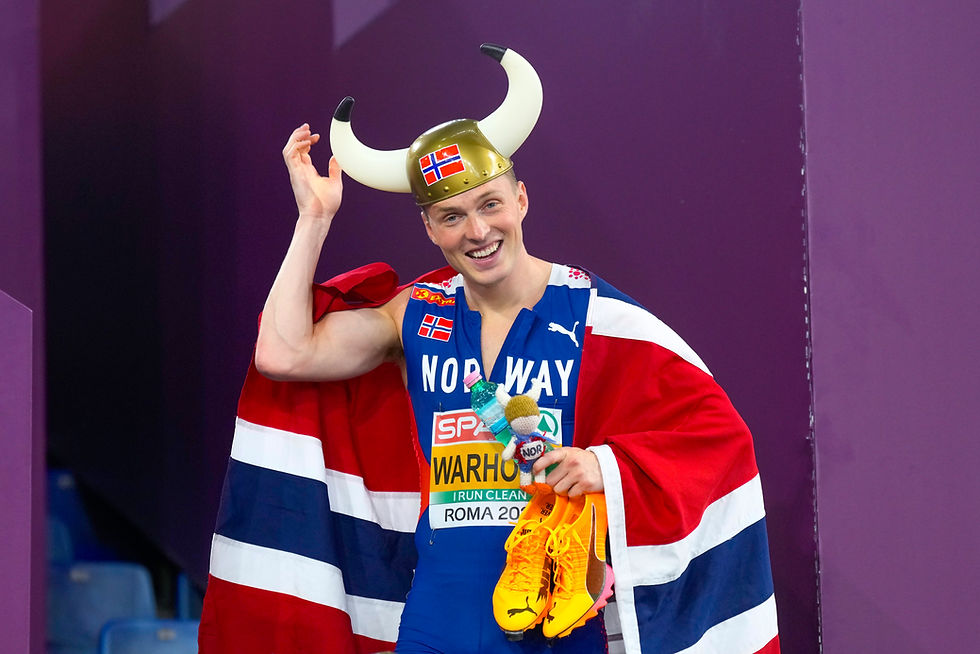 Karsten Warholm etter finalen på 400 meter hekk under EM i friidrett 2024 på Olympiastadion i Roma. Foto: Heiko Junge / NTB